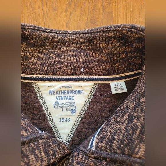 Mens Weatherproof Vintage Button Mock Neck Sweater Chocolate Brown Size L - Picture 6 of 12